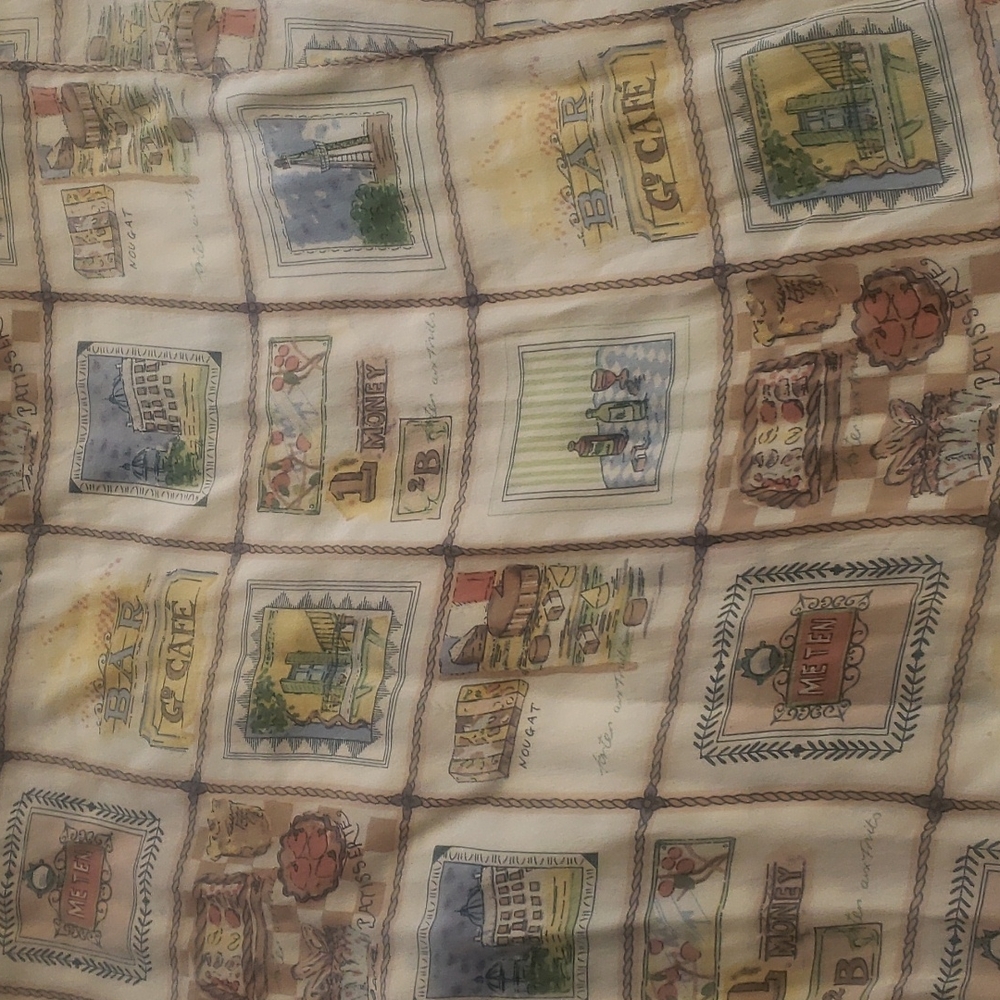 Vintage scarf 13 x 55 French Paris French themed no labels